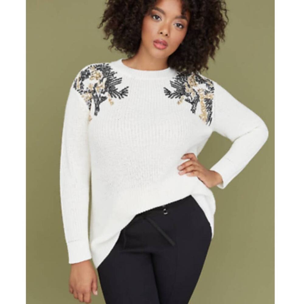 NEW Lane Bryant Ivory Sequin Embellished Crew Neck Sweater Size 26/28 - Picture 1 of 8